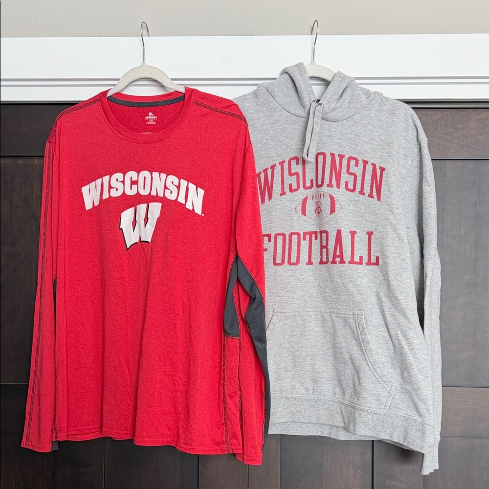 University of Wisconsin Mens Hooded Sweatshirt and Long Sleeve Athletic Shirt XL